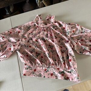 Zara Pink Floral Ruffle Neck Blouse